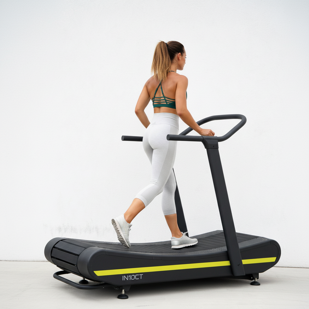 Manual Curved Exercise Treadmill, Black and Yellow