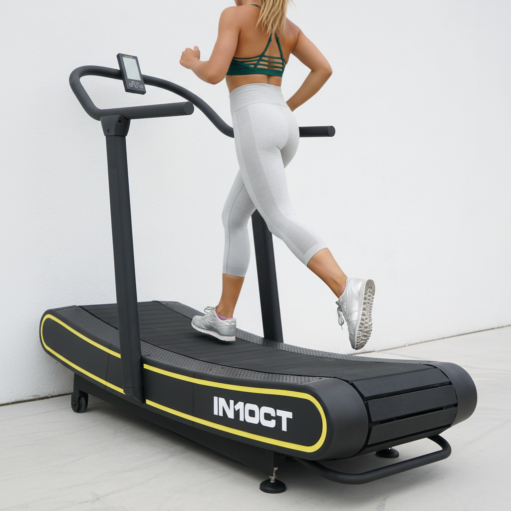 Manual Curved Exercise Treadmill, Black and Yellow