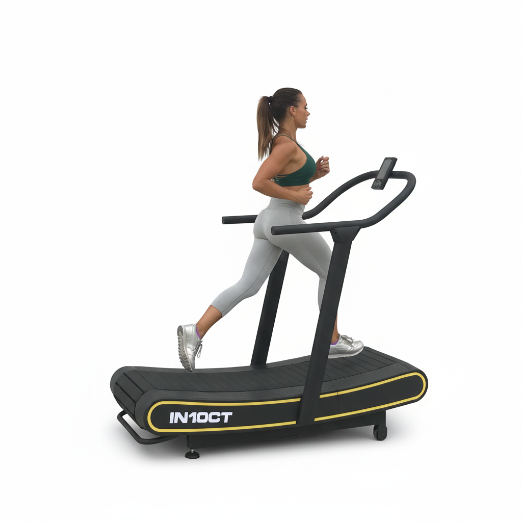 Manual Curved Exercise Treadmill, Black and Yellow